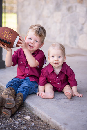 Game Day Maroon Pearl Snap Short Sleeve Shirt