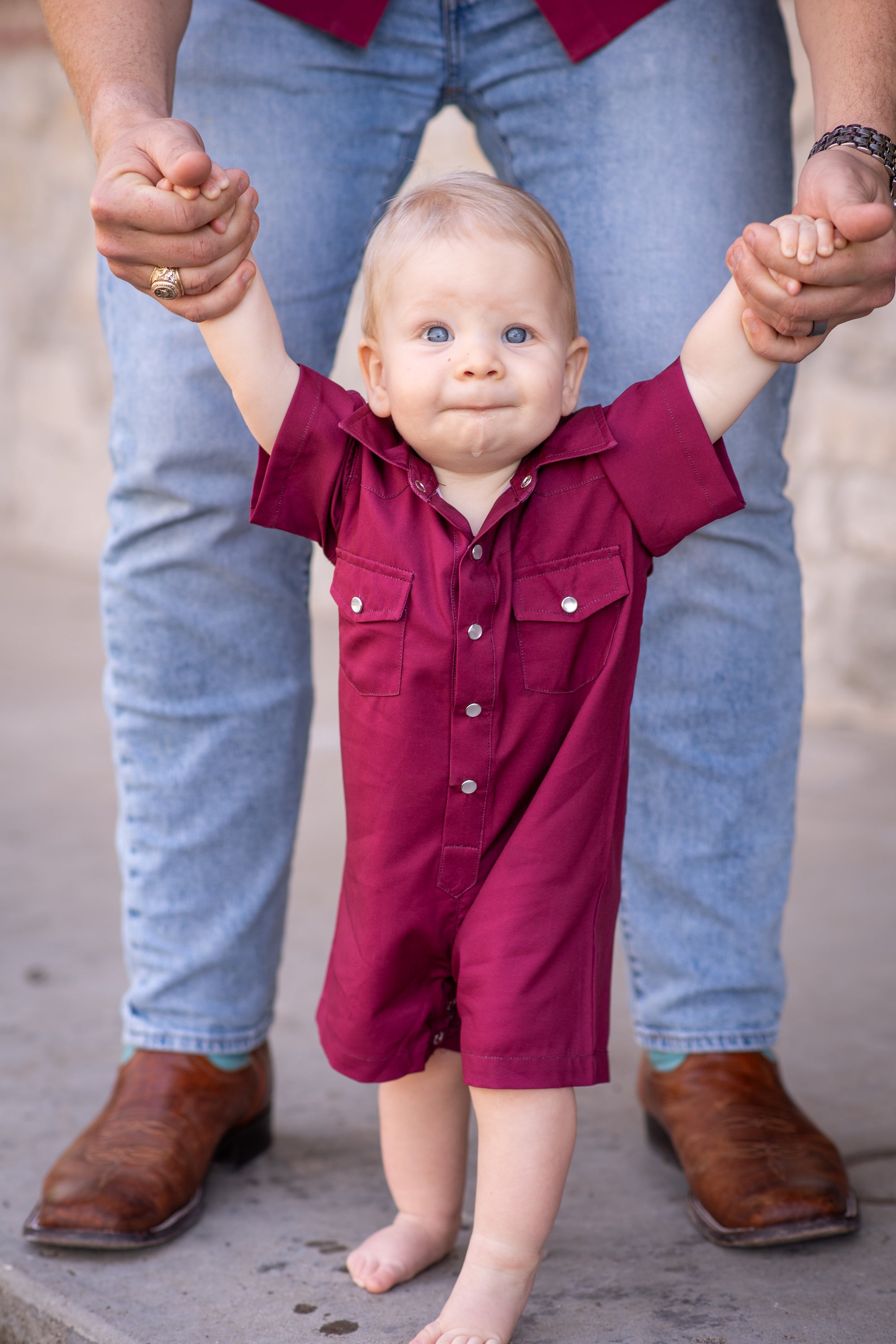 Game Day Maroon Pearl Snap Romper