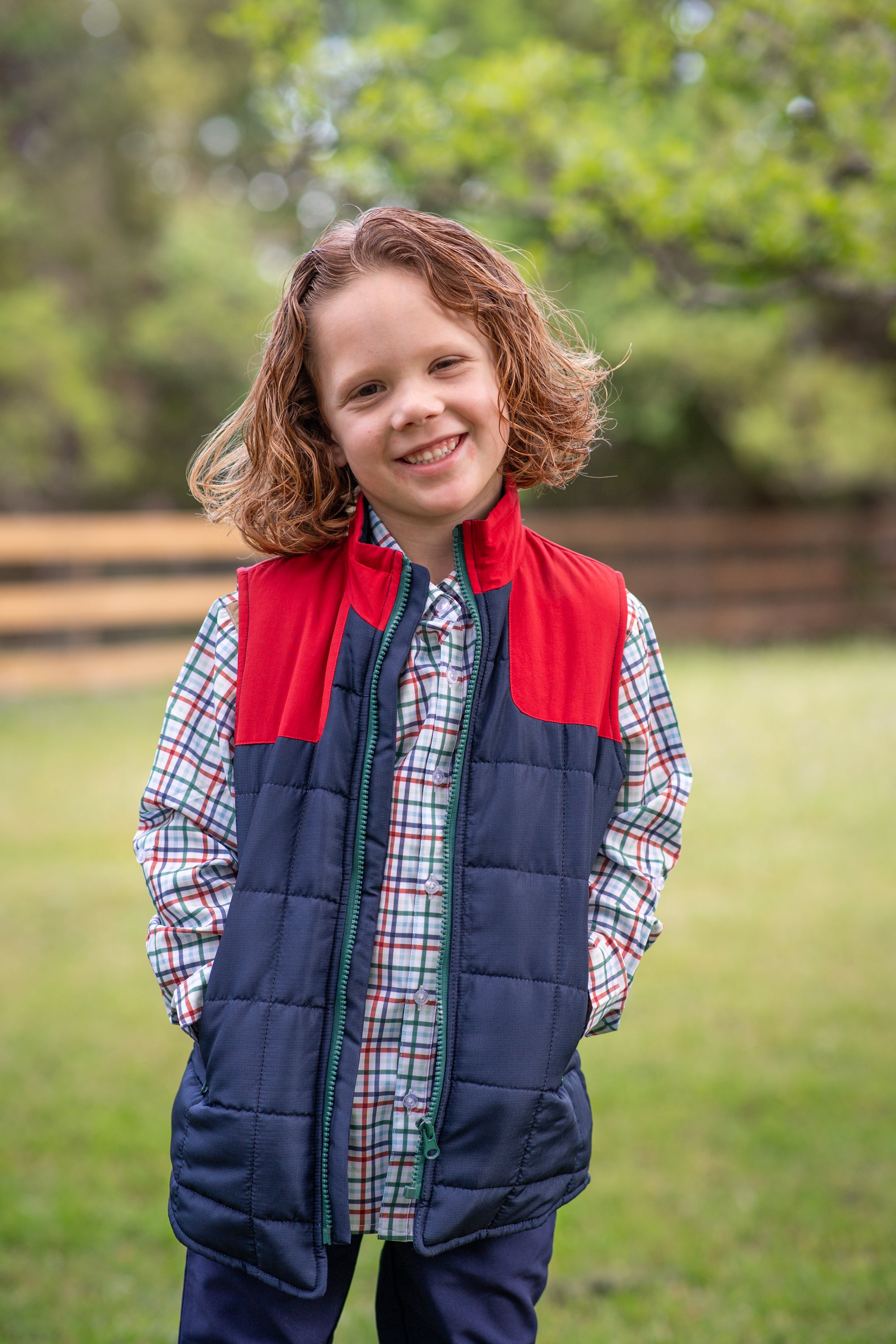 Navy and Red Fall Plaid Vest