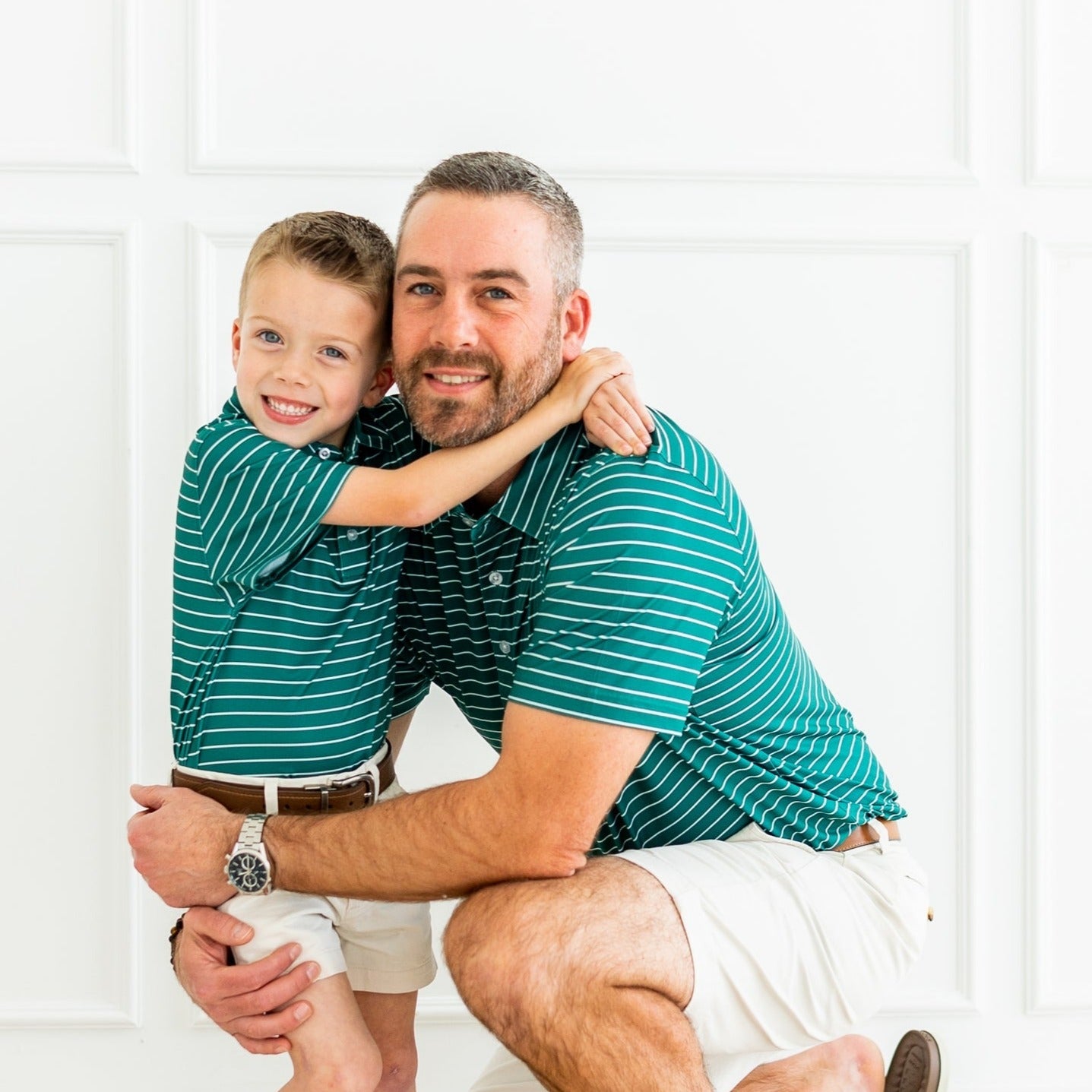 The Little Brazos | Green and White Striped Polo Shirt