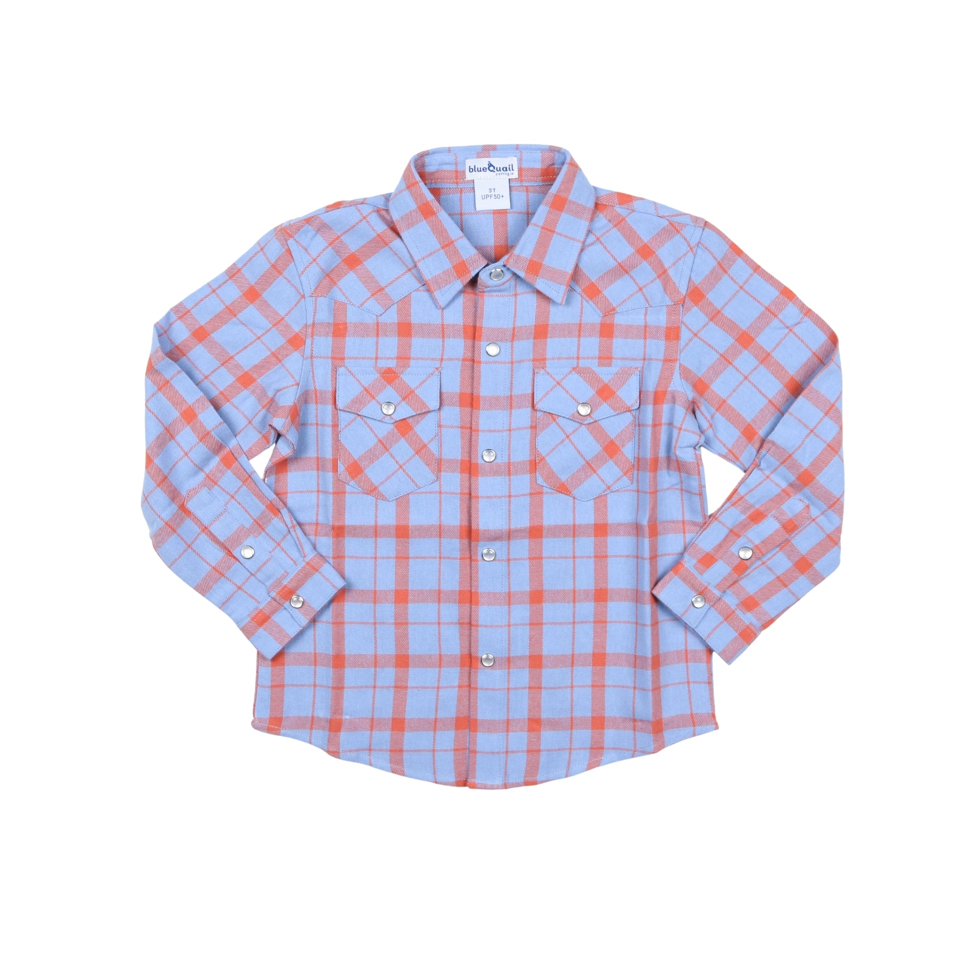 Rust and Blue Plaid Flannel Pearl Snap Long Sleeve Shirt