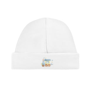 Little Train Embroidered Hat with Piping Trim