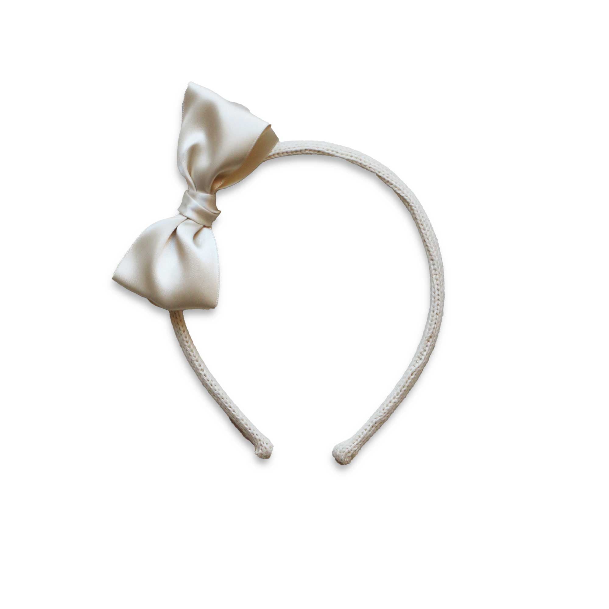 Chic Knit Headband with Satin Bow | Champagne