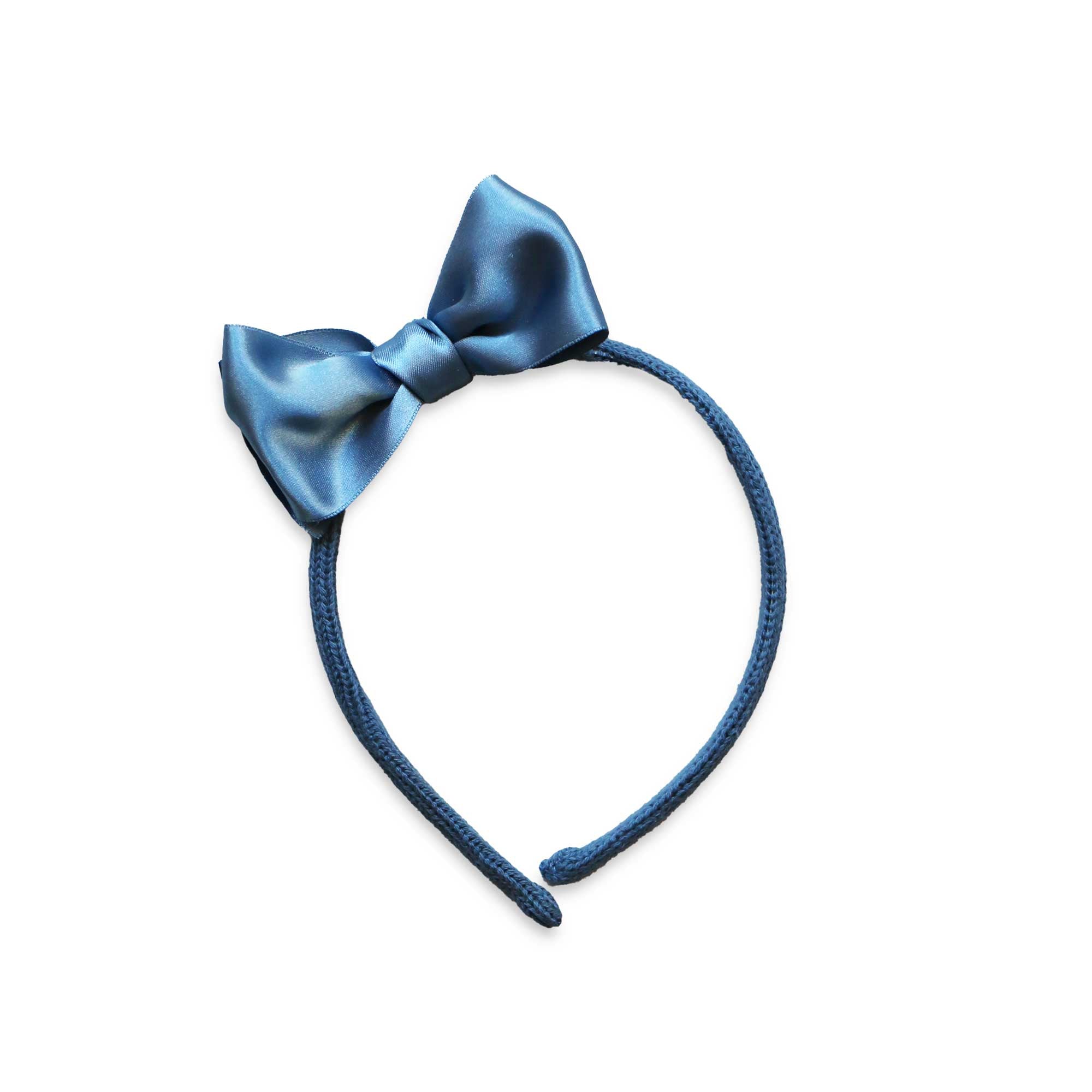 Chic Knit Headband with Satin Bow | French Blue