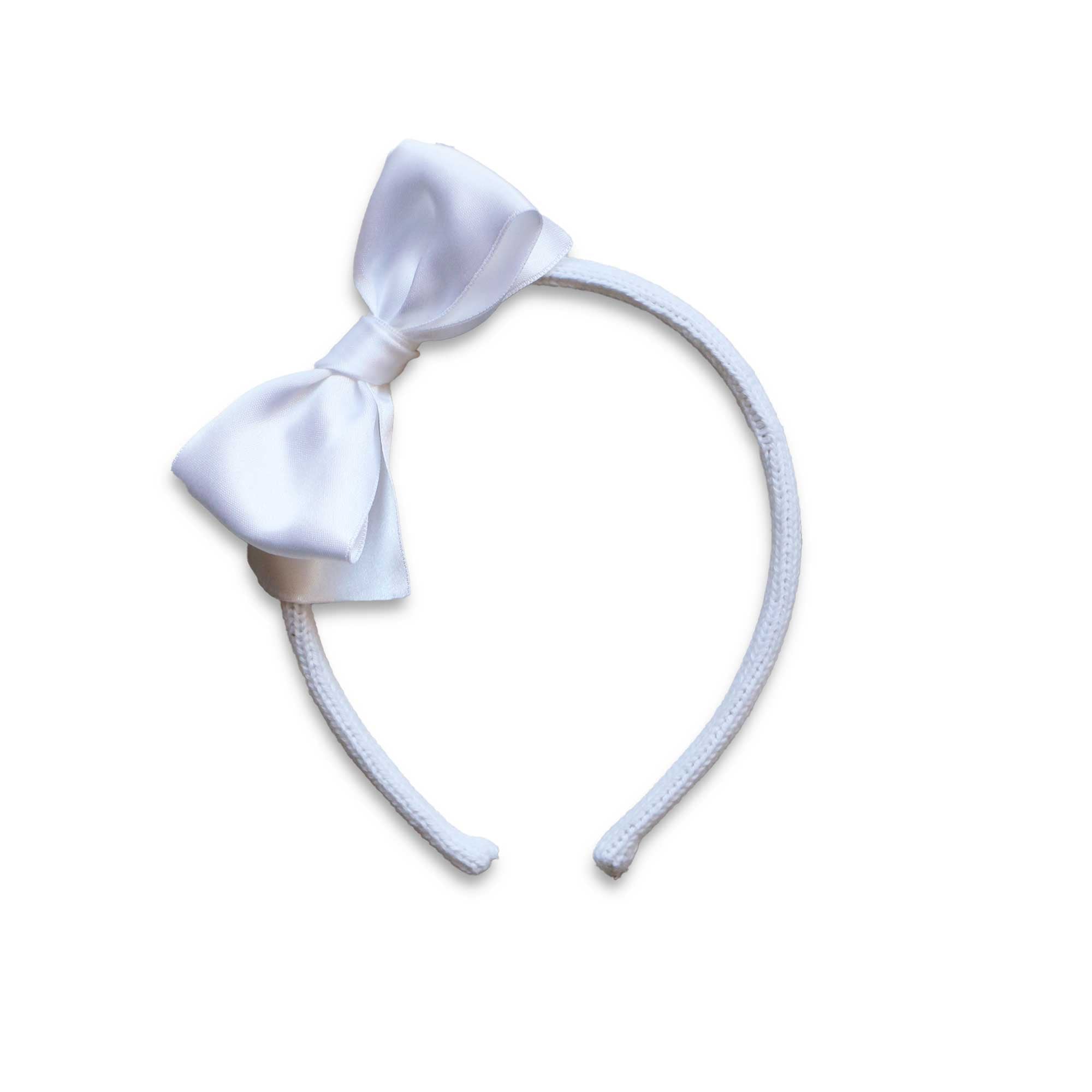 Chic Knit Headband with Satin Bow | White