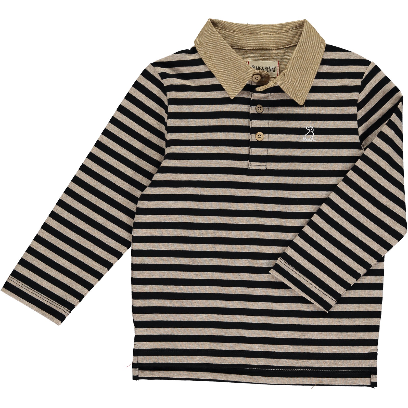 Waverly Long Sleeve Polo Shirt | Black and Beige Stripe