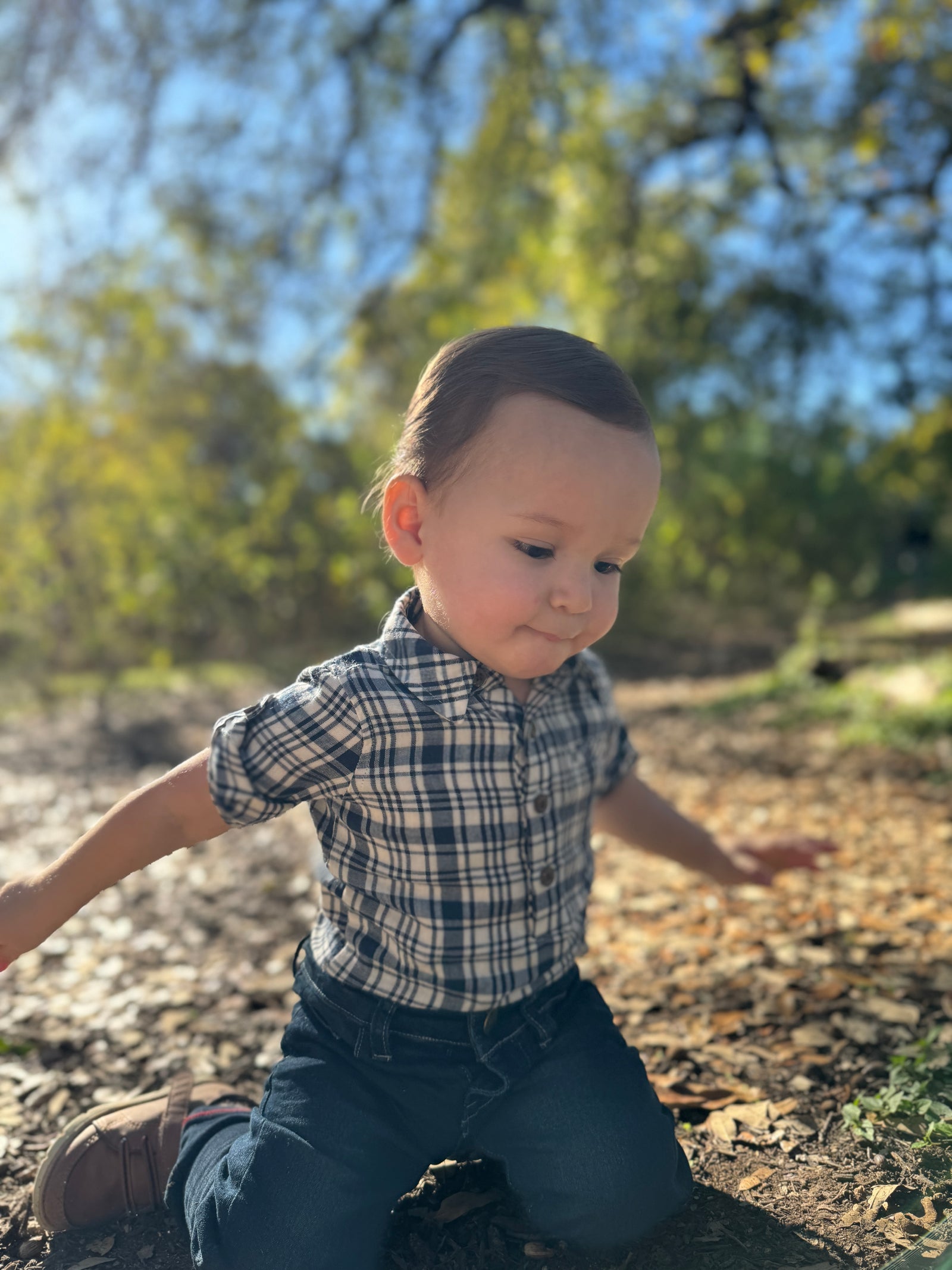 Jasper Long Sleeve Woven Onesie | Navy and White Plaid