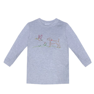 Houston Embroidered Long Sleeve T-Shirt | Dog with Mallard Duck