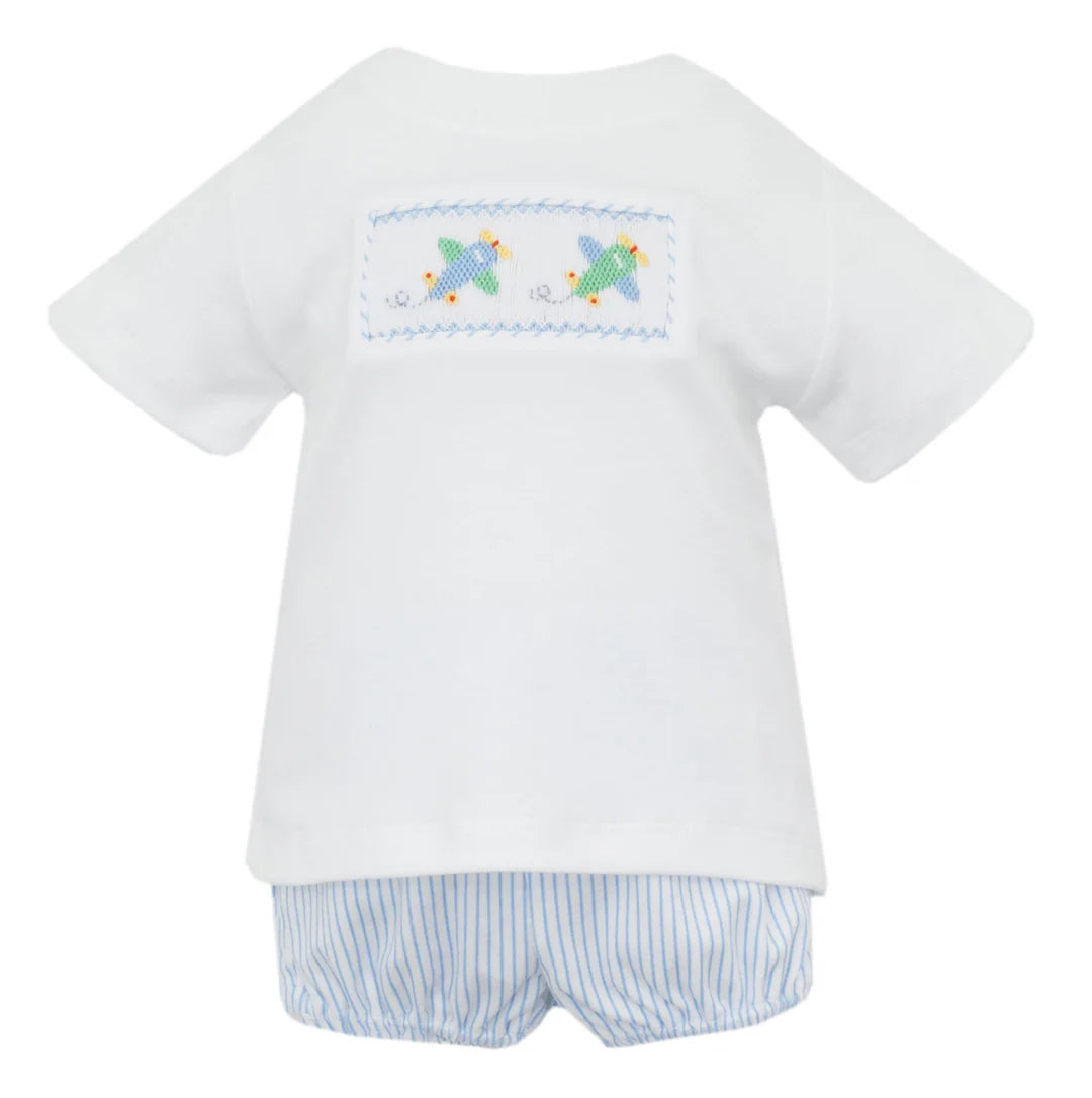 Airplanes Smocked Stripe Knit Shorts Set