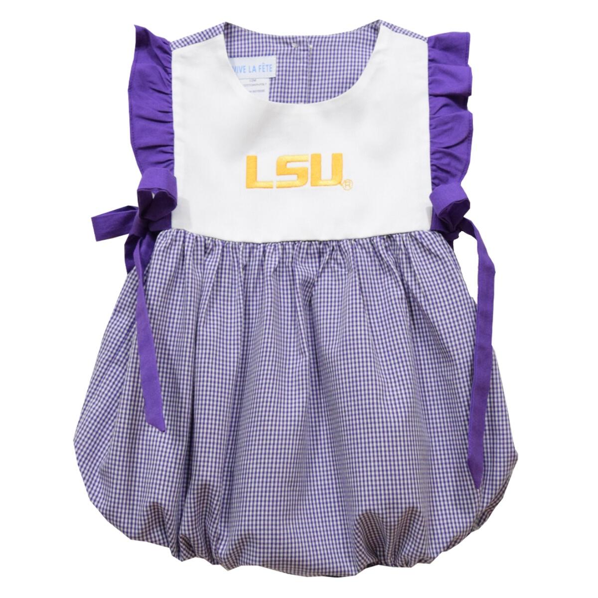 LSU Tigers Embroidered Purple Gingham Boys Jon Jon 40 OFF