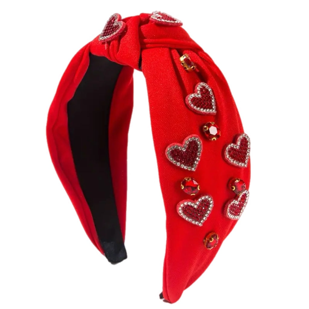 Top Knot Jeweled Heart Headband | Red