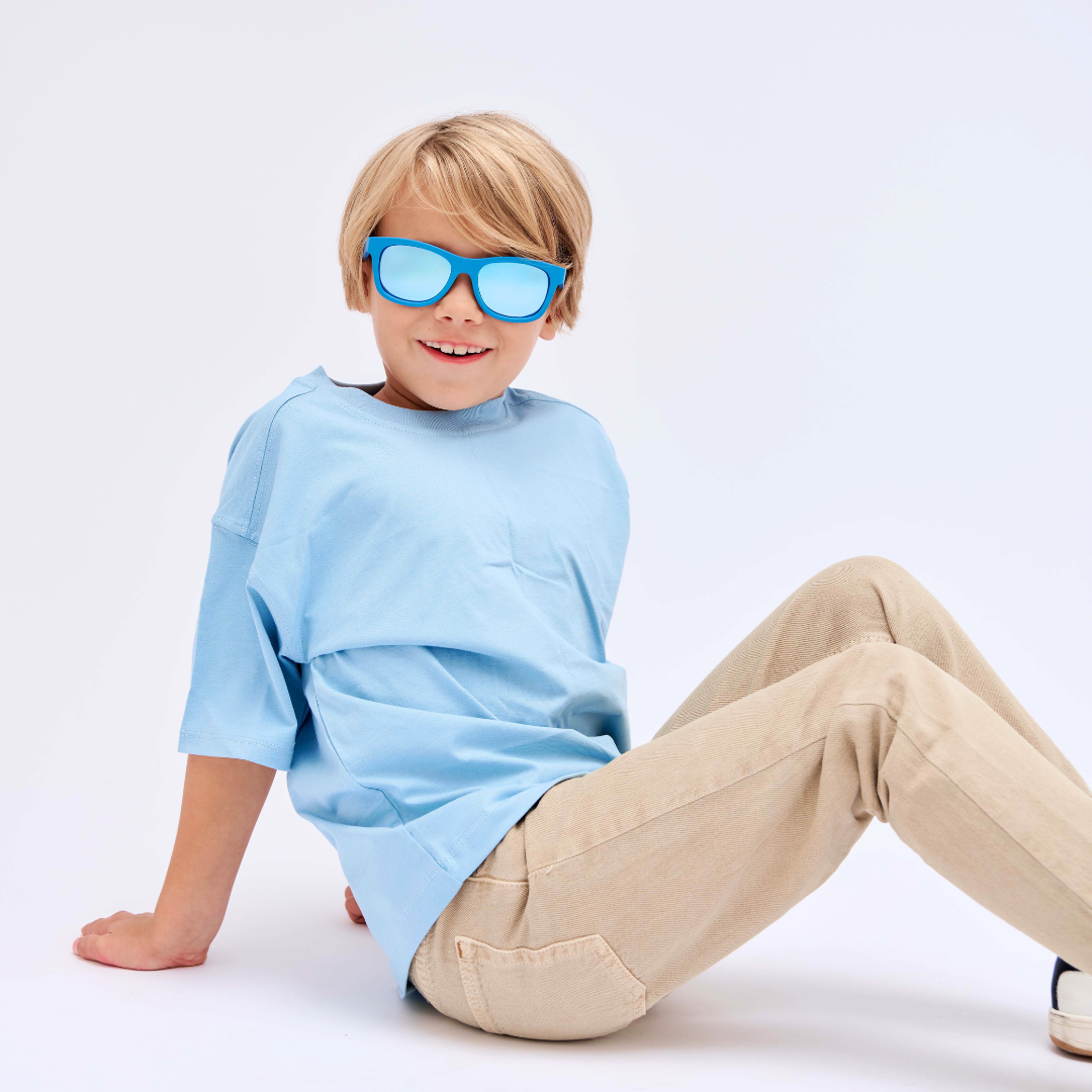Midnight Blue Polarized Navigator Sunglasses | Light Blue Mirrored Lens