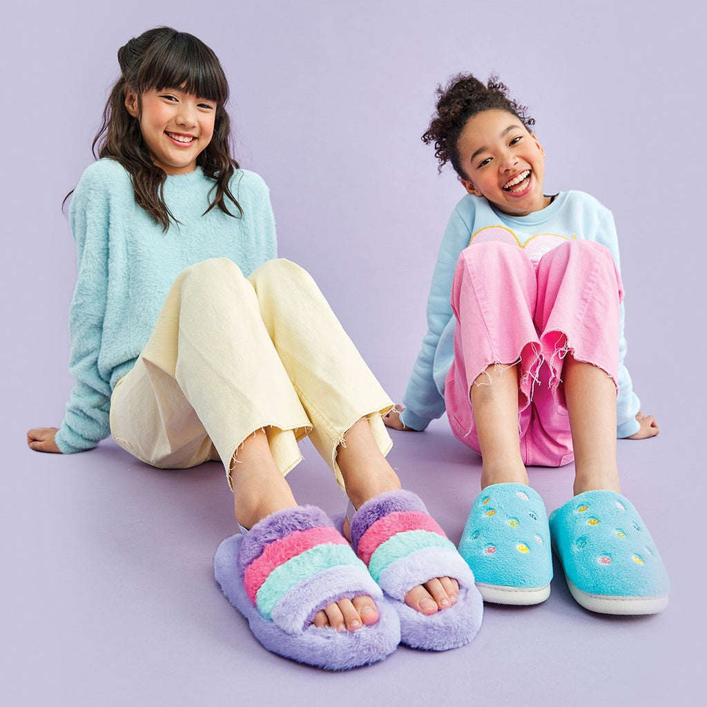 Purple Pink & Blue Furry Slippers - Threadfare Children's Boutique