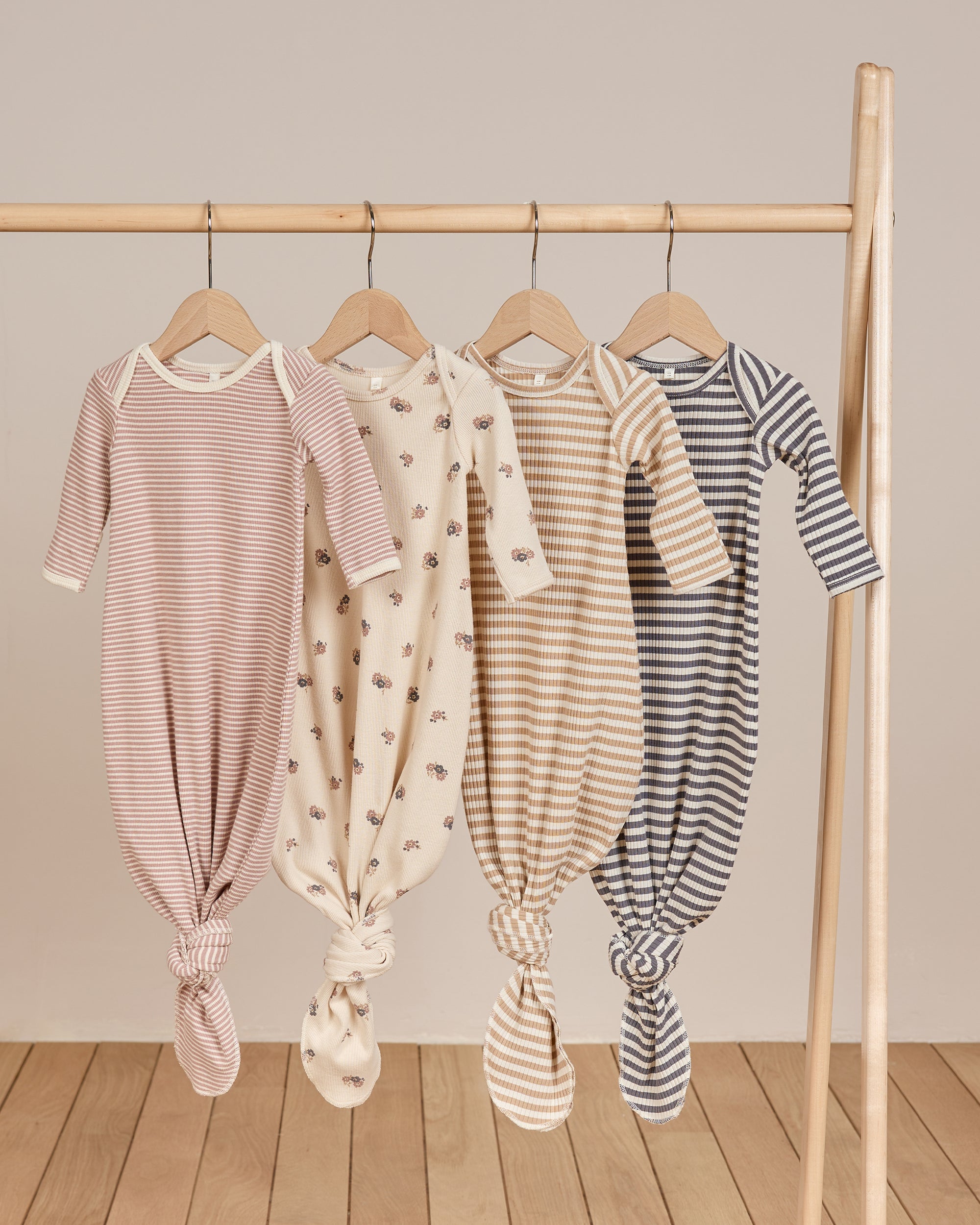 Knotted Baby Gown + Hat Set | Mauve Stripe