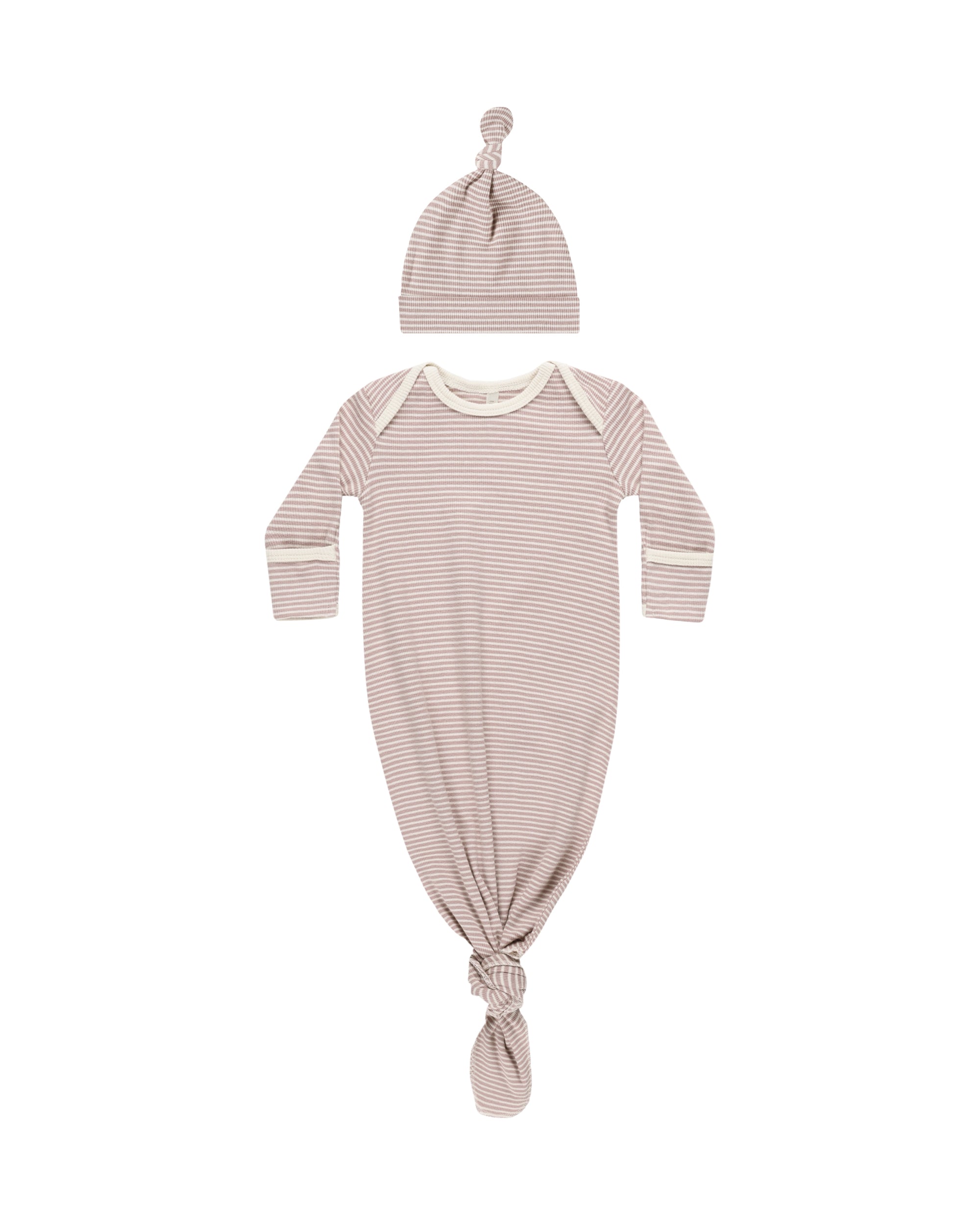 Knotted Baby Gown + Hat Set | Mauve Stripe