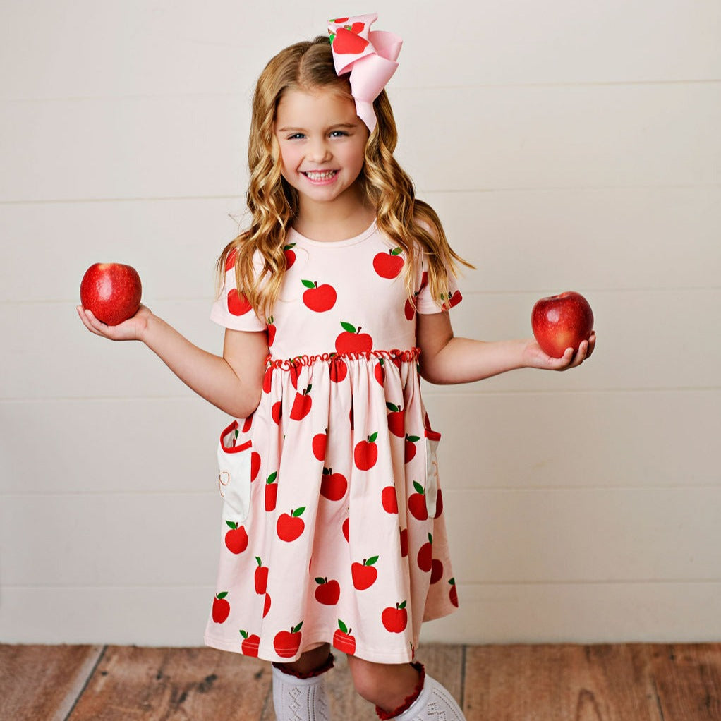 Apple Pocket Embroidery Dress