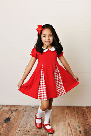 Red Gingham Pleat Dress