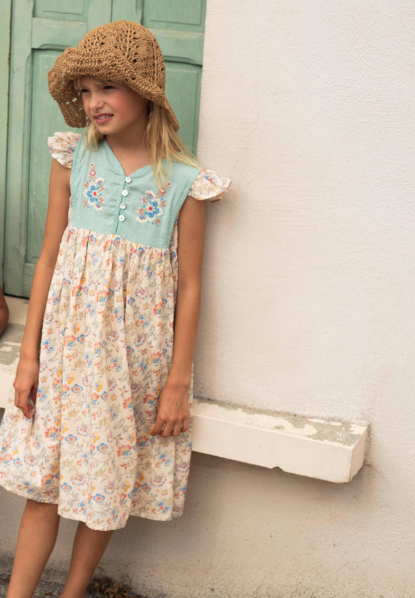 Lali Kids | Girls Midi Embroidered Dress | Spring Ditsy Print ...