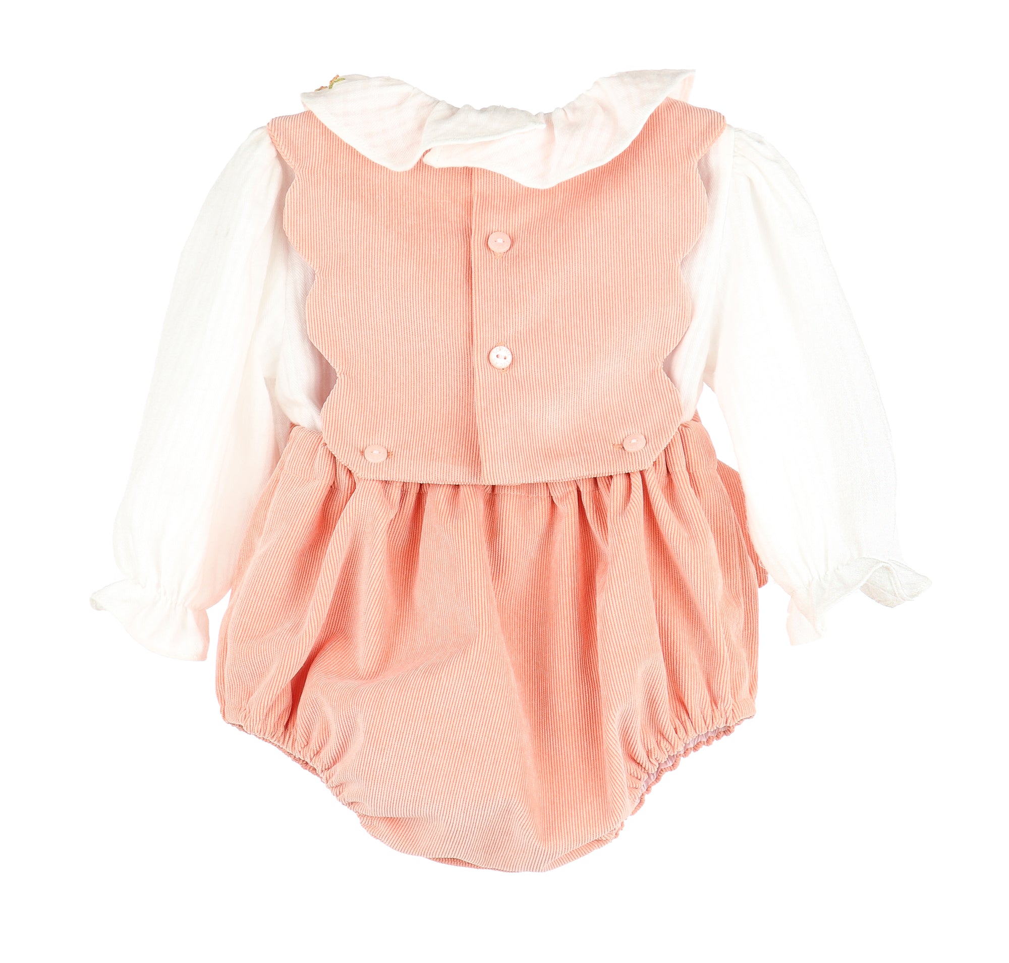 Pumpkin Cord Ruffle Overall Set