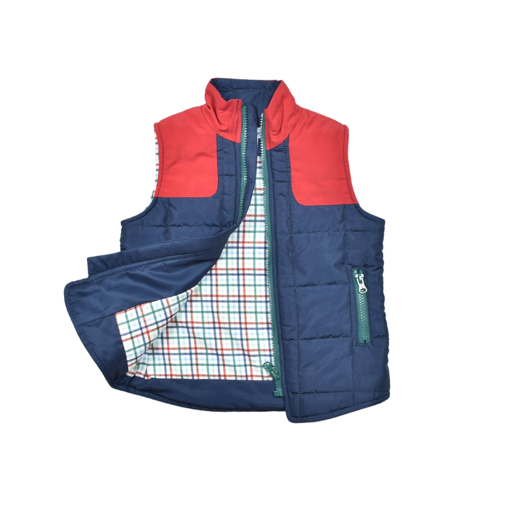 Navy and Red Fall Plaid Vest