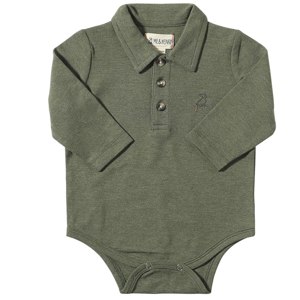 Seymour Long Sleeve Pique Polo Onesie | Sage