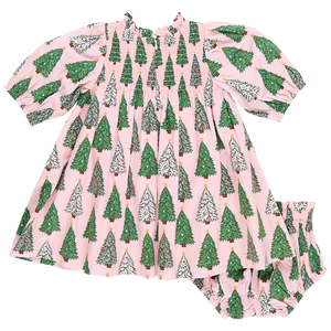 Stevie Puff Sleeve Dress Set | Pink Trees