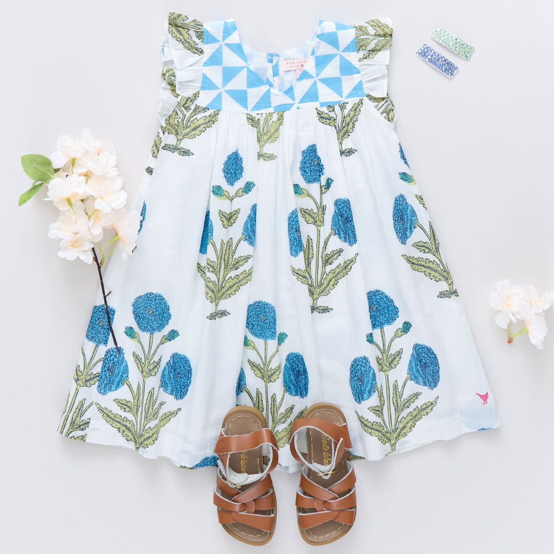 Courtney Dress | Blue Oversized Dandelion