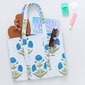 Large Reversible Quilted Tote | Blue Oversized Dandelion