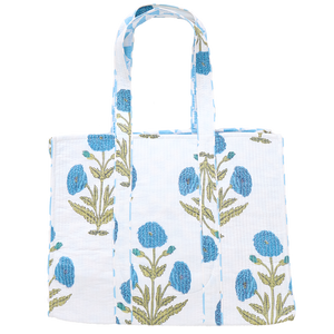 Large Reversible Quilted Tote | Blue Oversized Dandelion