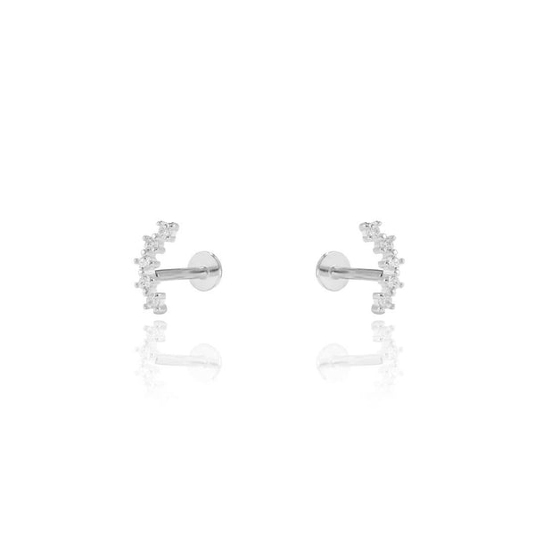 CZ Diamond Curved Line Screw Flat Back Earrings | Sterling Silver