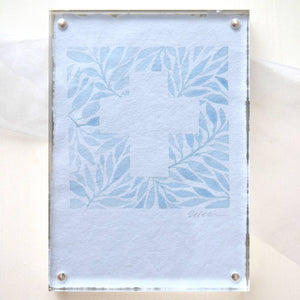 Hand Painted Square Cross Framed in Acrylic | Blue 5x7"