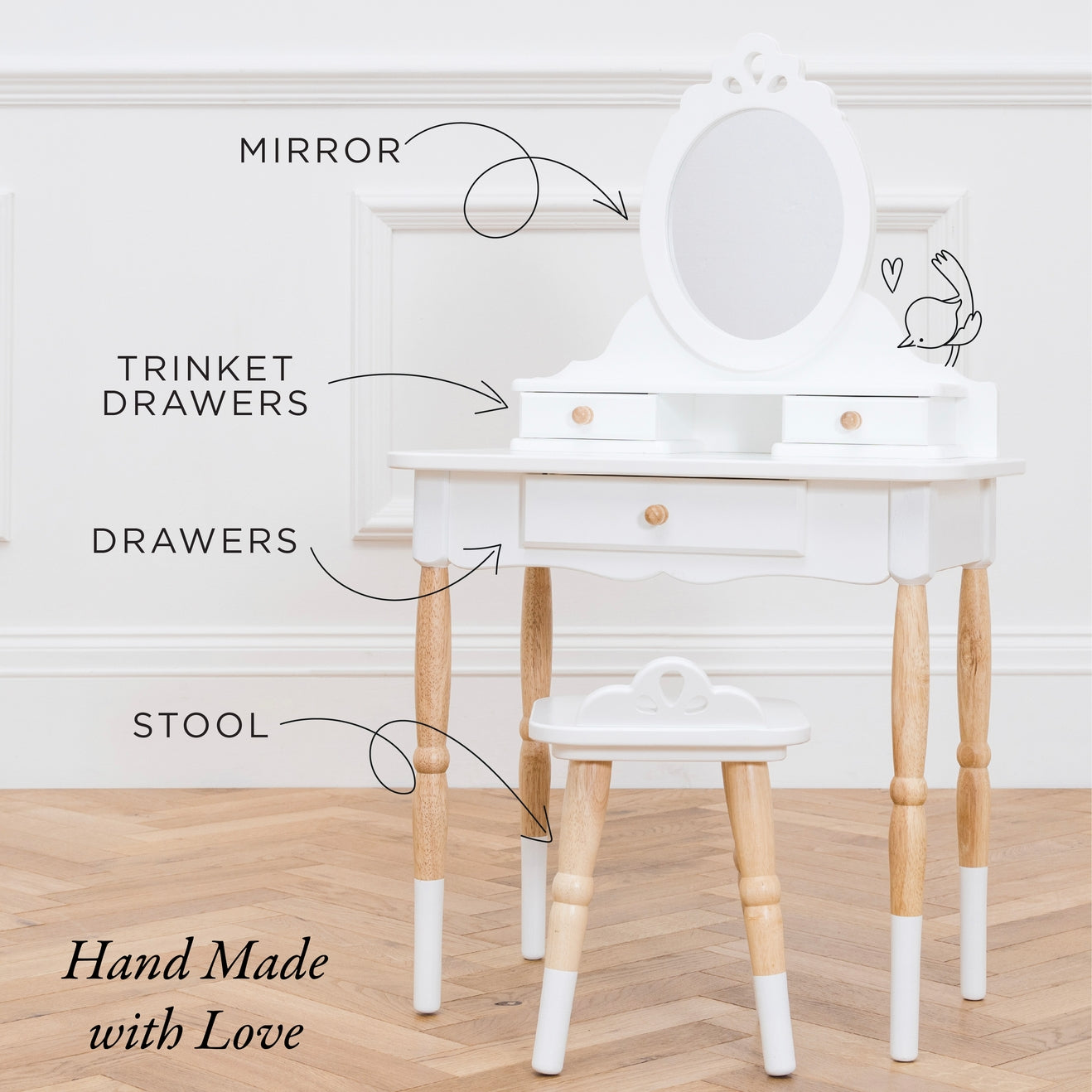 Wooden Dress Up Vanity Table & Stool