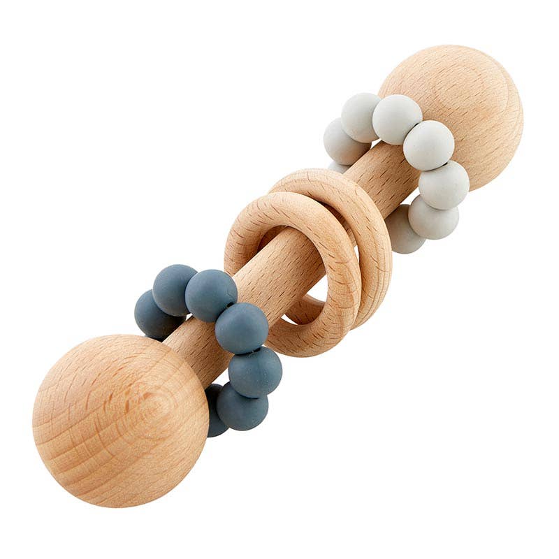 Beechwood Silicone Rattle | Blue