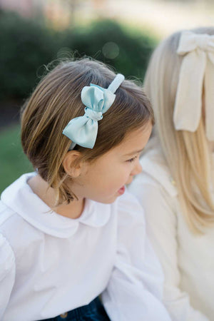 Chic Knit Headband with Satin Bow | French Blue