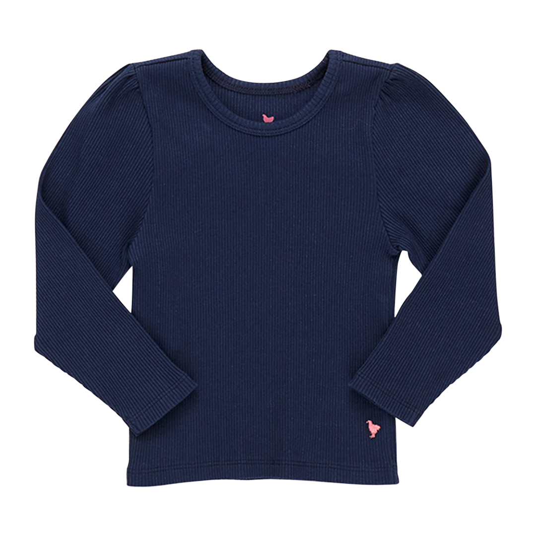 Girls Organic Camellia Rib Top | Navy