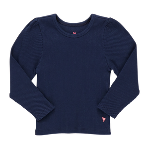 Girls Organic Camellia Rib Top | Navy