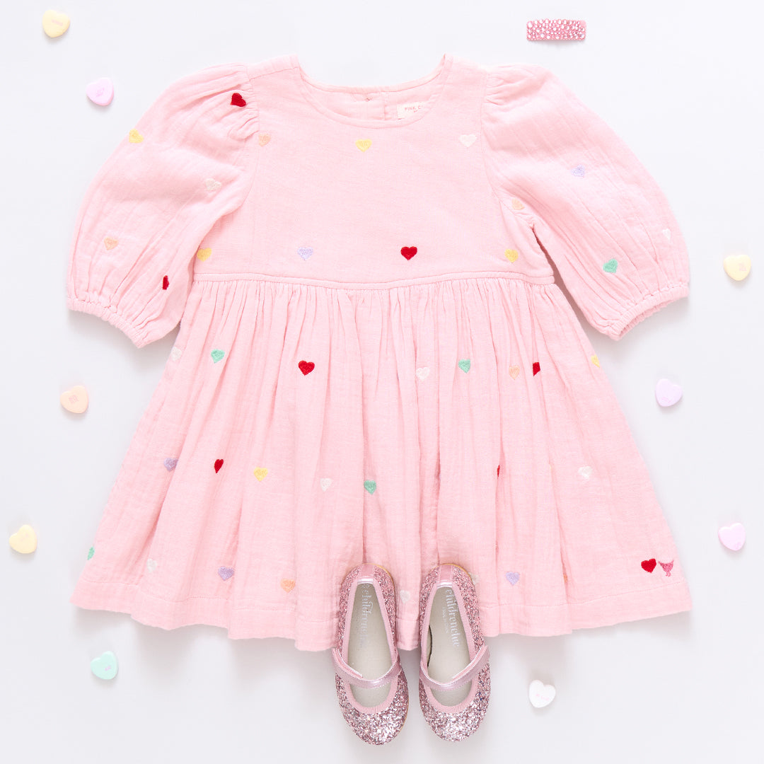 Girls Brooke Dress | Candy Heart Embroidery