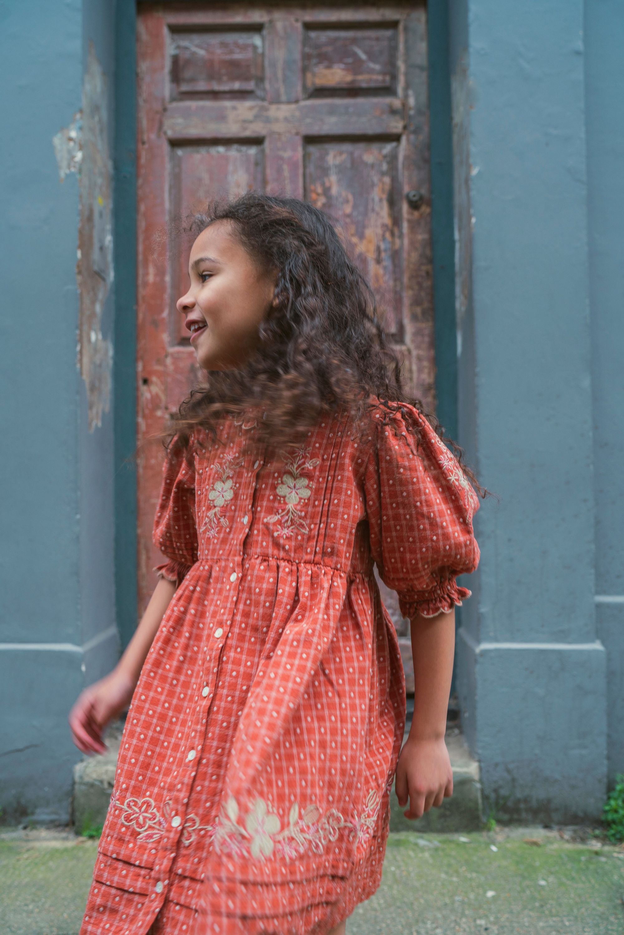 Lali Kids Clothing | Girls Tulip Embroidered Dress in Cypress