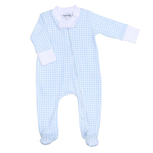 Mini Checks Two-Way Zip Footie | Blue