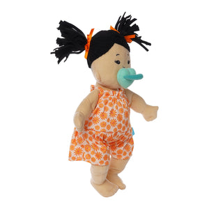 Baby Stella Beige Soft Plush Baby Doll with Black Ponytails