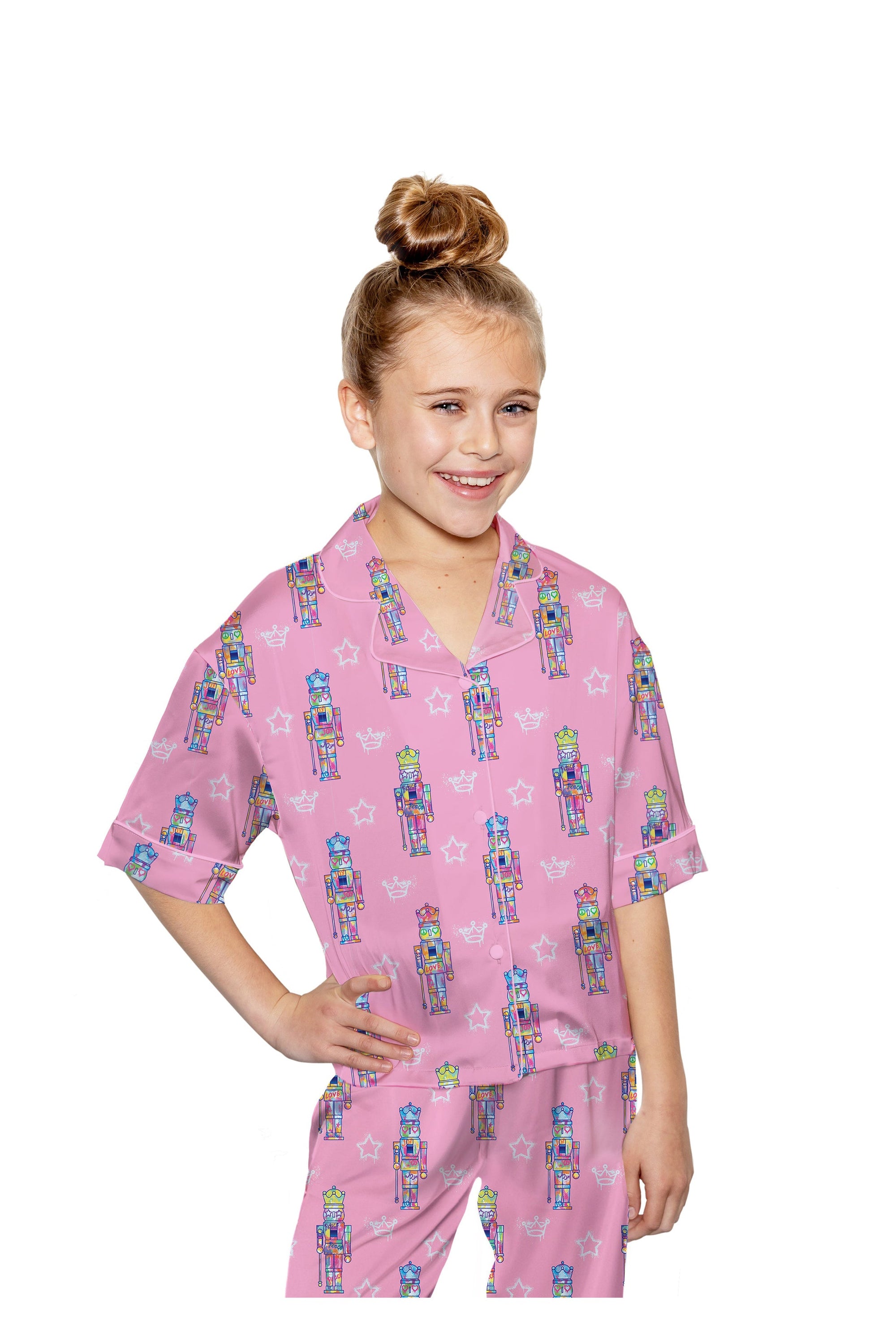 Girls Silky Pink Nutcracker Pajama Pant Set