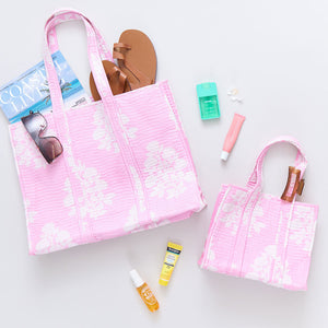 Small Reversible Quilted Tote | Pink Bouquet Floral