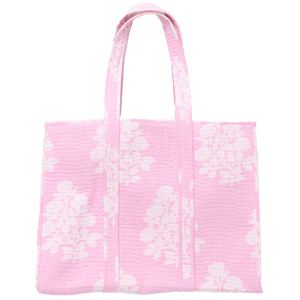 Large Reversible Quilted Tote | Pink Bouquet Floral