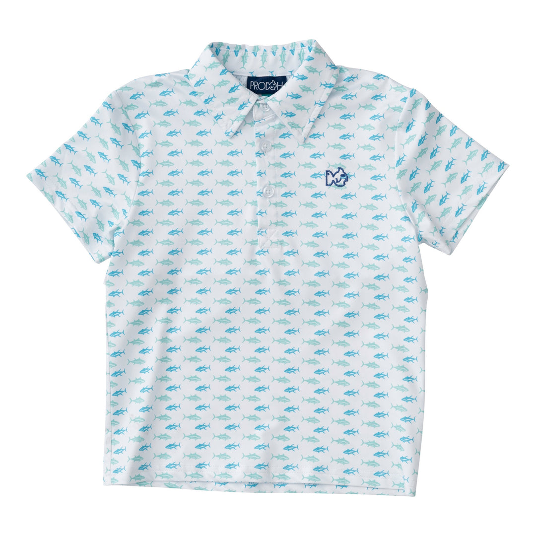 Short Sleeve Fishing Shirt  Aqua Tuna Print - Threadfare