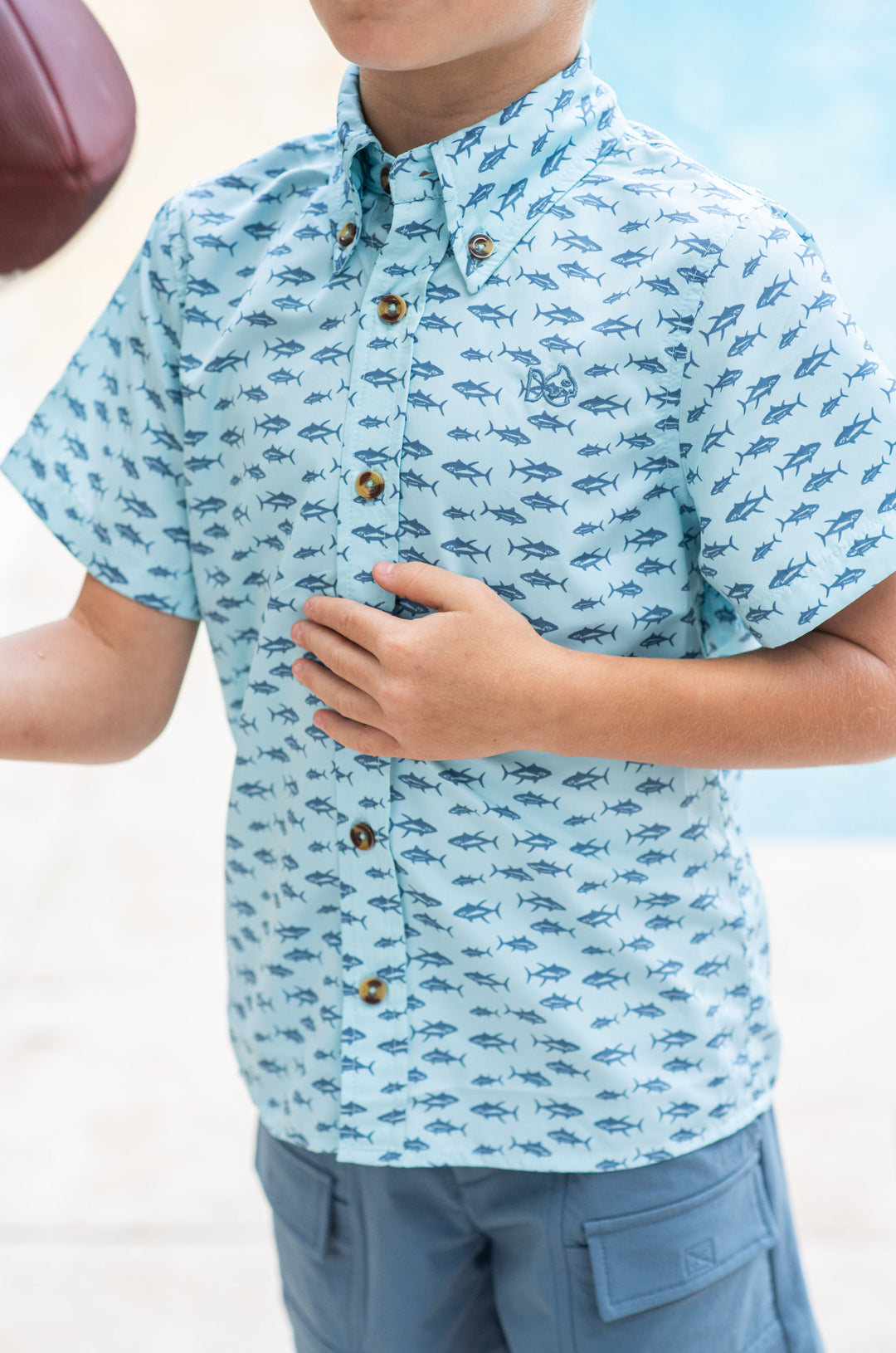 Short Sleeve Fishing Shirt  Aqua Tuna Print - Threadfare