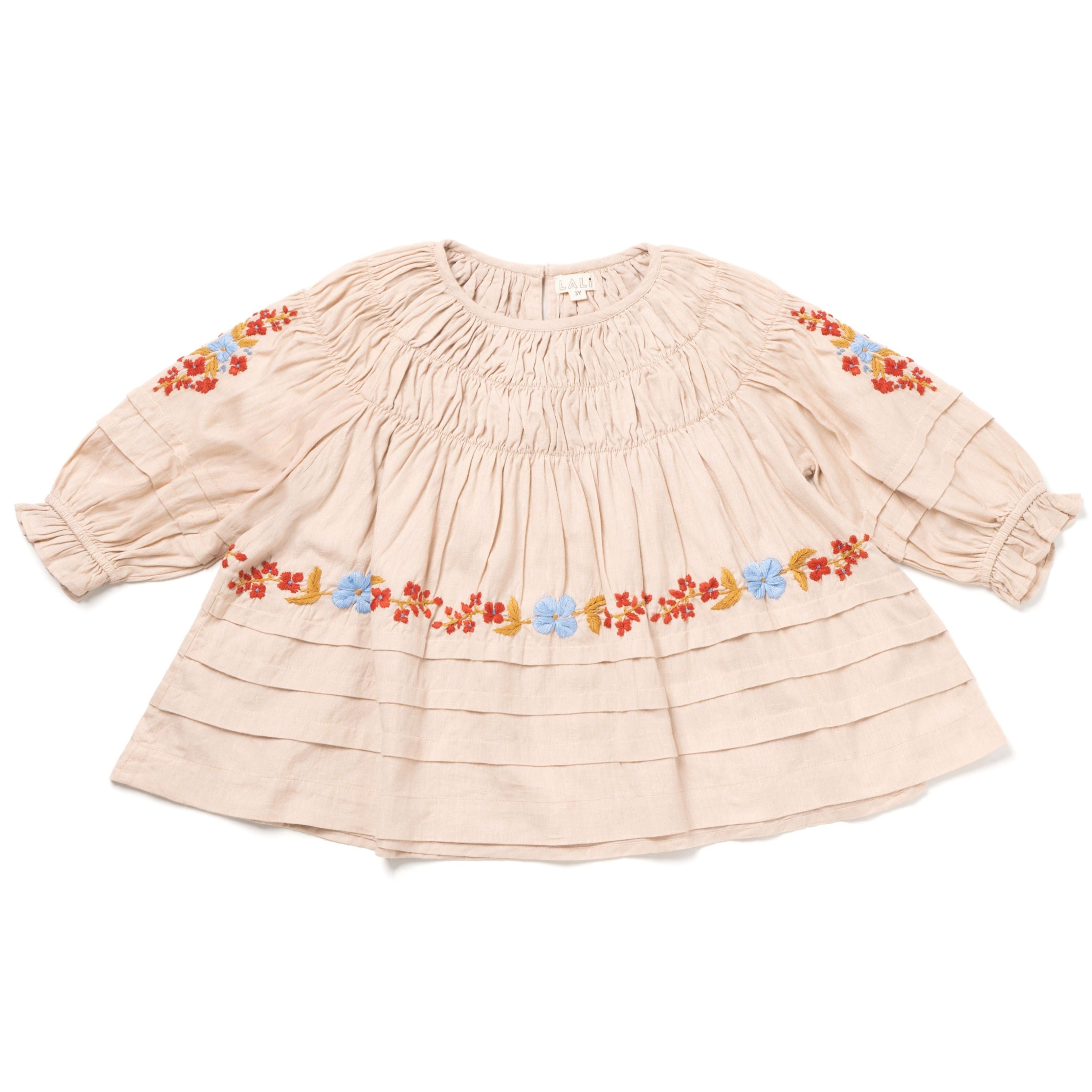 Lali Kids Clothing | Girls Tulip Embroidered Dress in Cypress