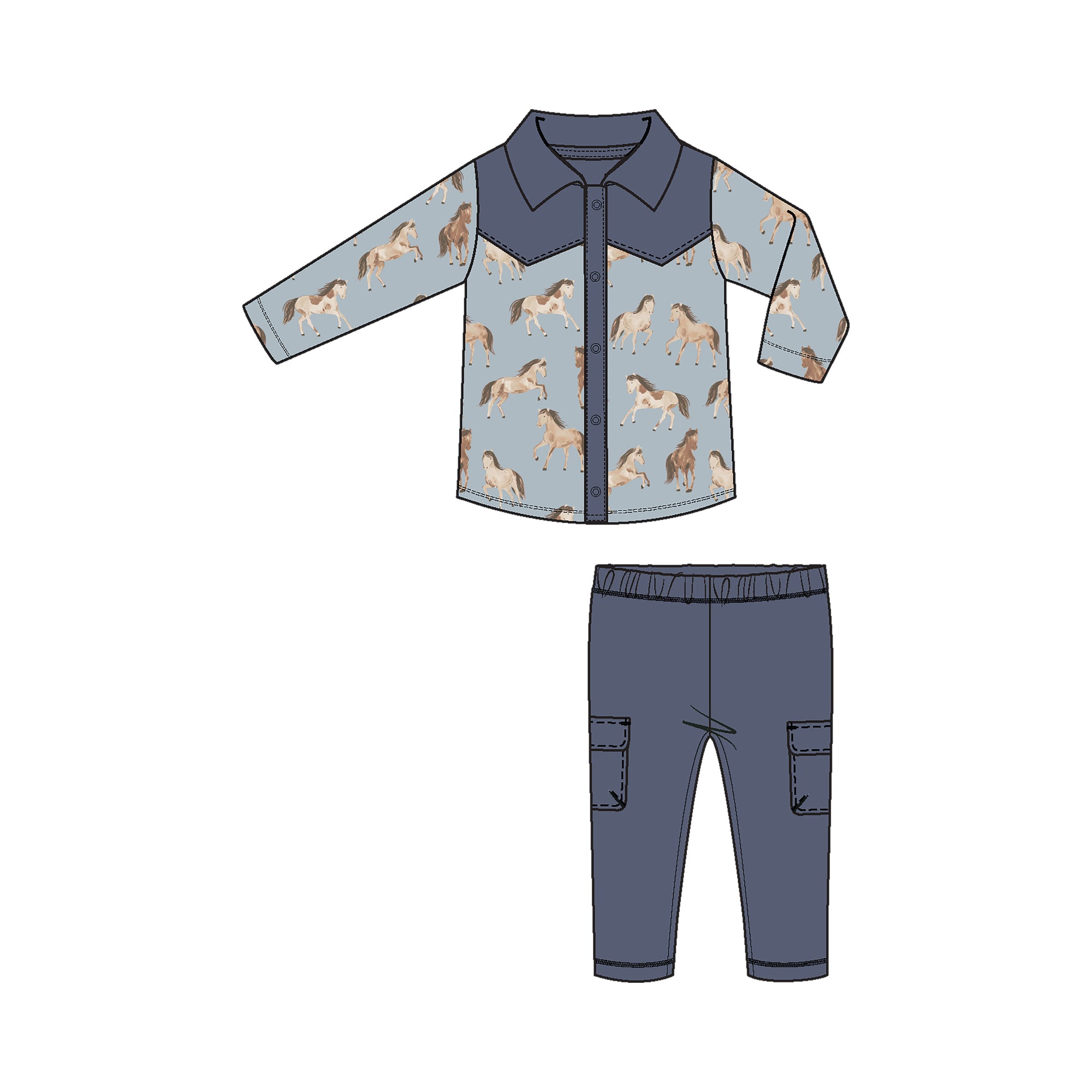 Horses Bamboo Cowboy Button-down and Pant Set