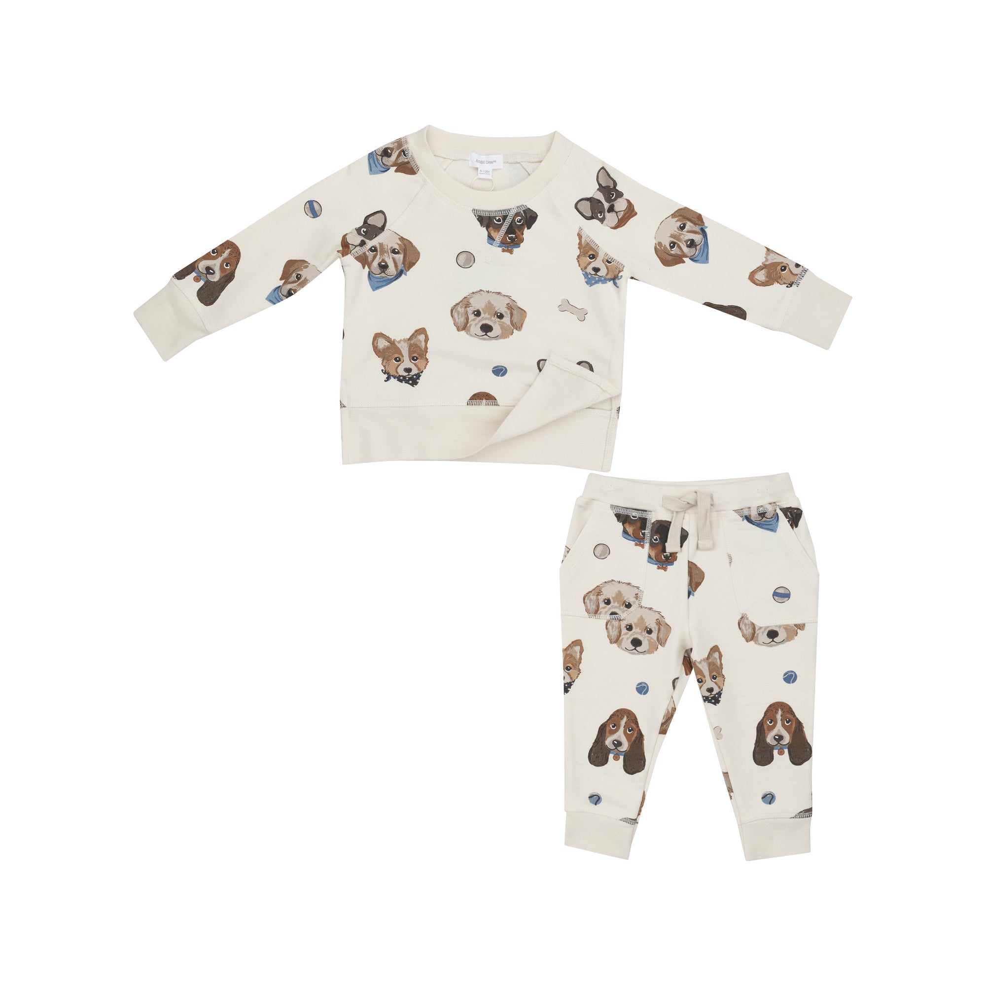 Vintage Puppy Faces French Terry Raglan Sweatshirt and Jogger Set