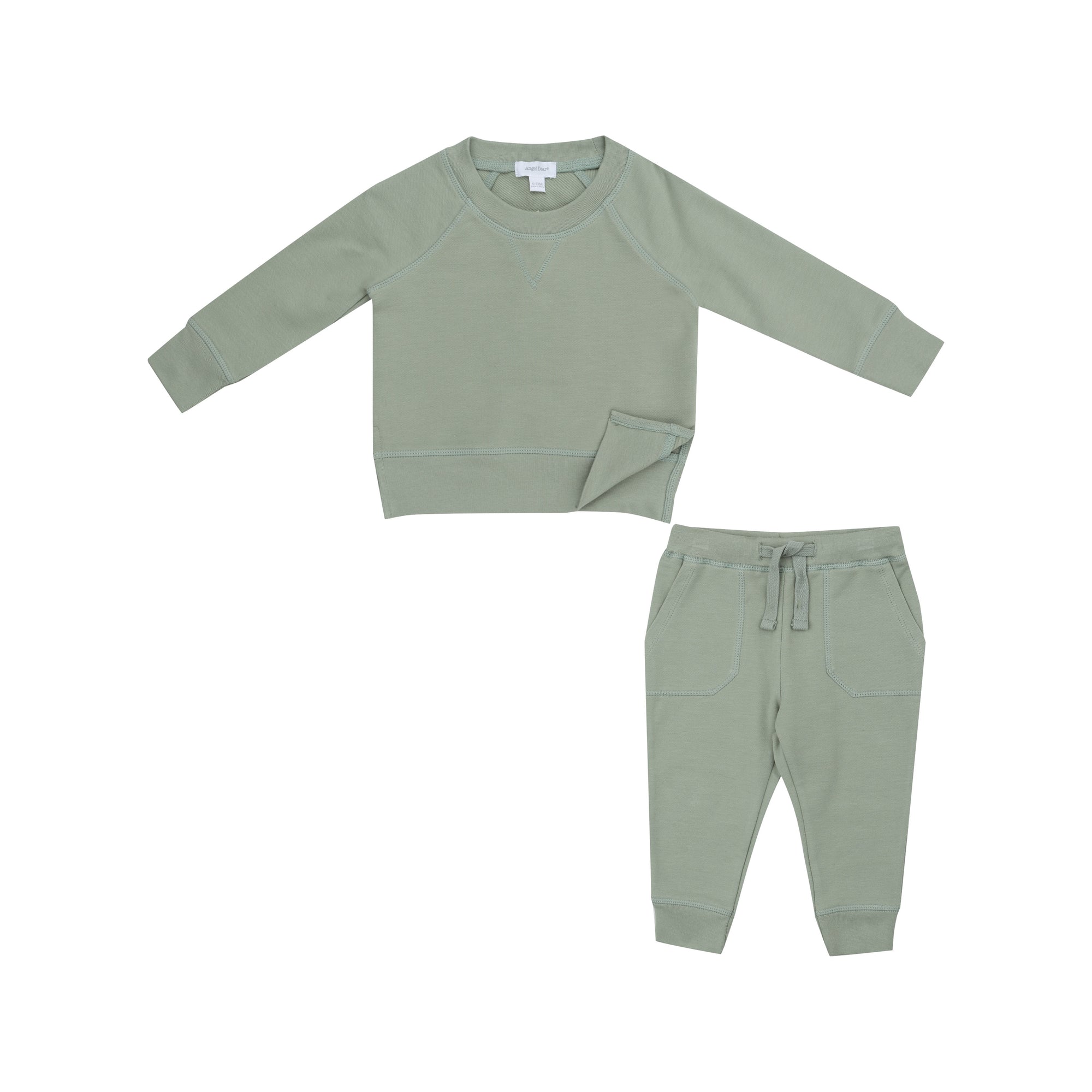 Desert Sage Solid French Terry Raglan Sweatshirt and Jogger Set