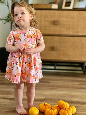 Pink Pumpkin Patch Short Sleeve Knit Twirl Dress